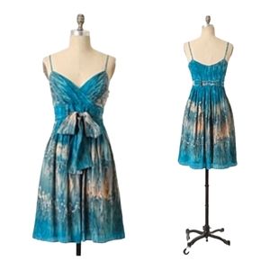 Anthropologie Teal Blue Tie-Waist Mini Dress